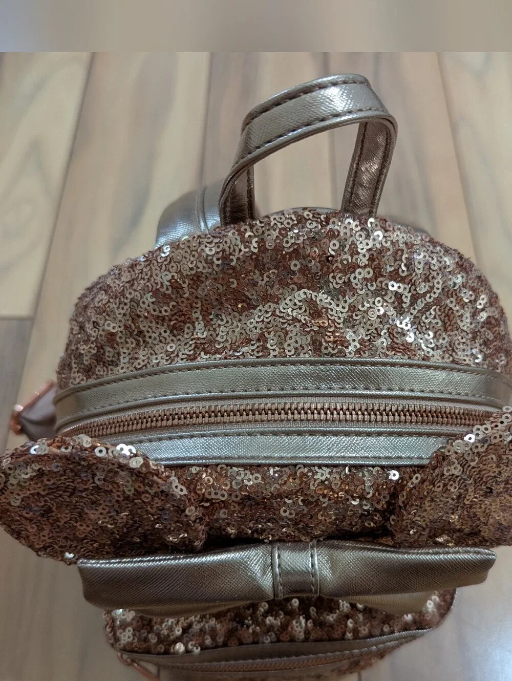 Loungefly Disney Parks Mickey Mouse Ears Rose Gold Sequin Mini Backpack